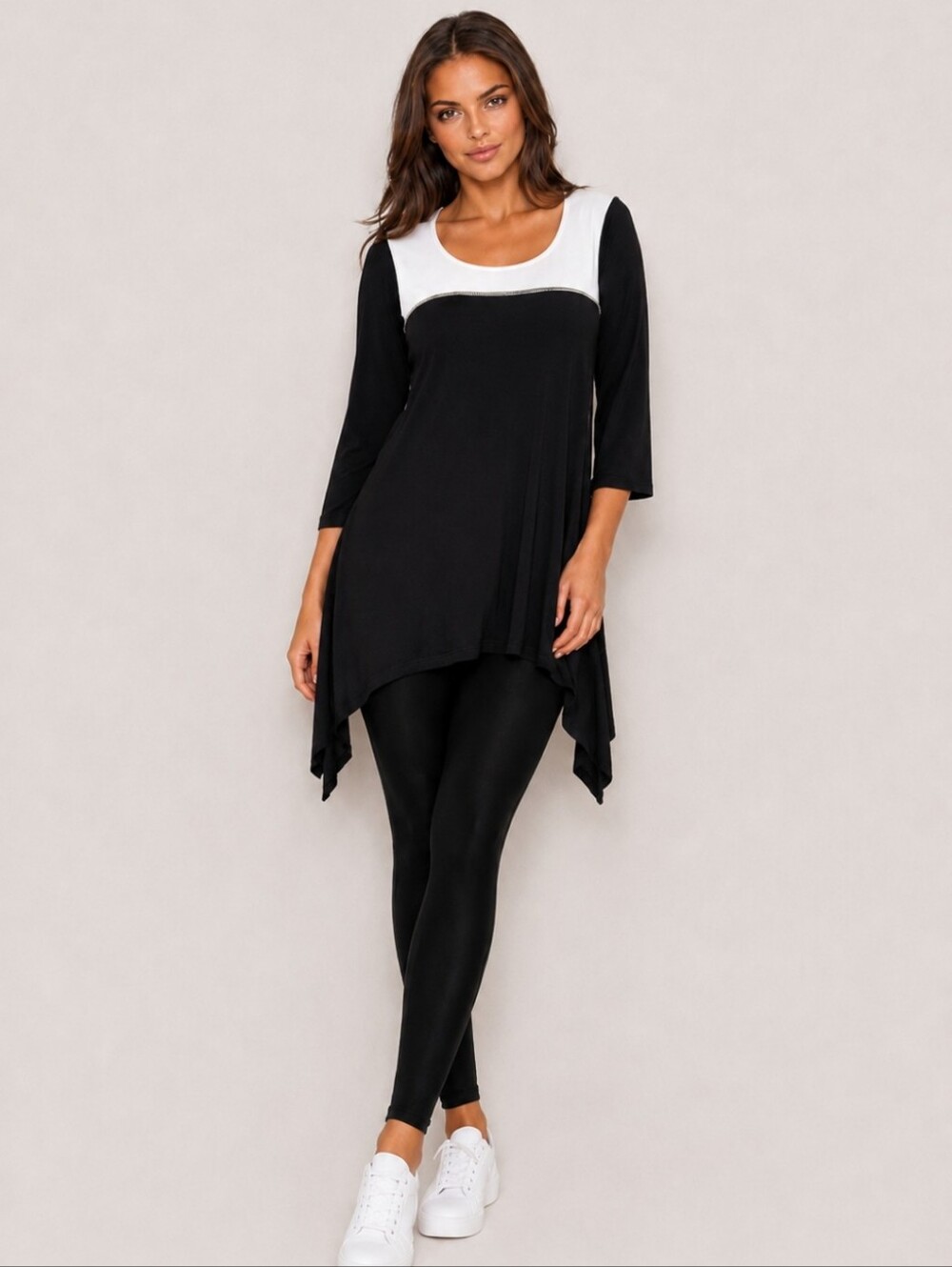 Belldini | Italian Brand Soft Viscose Asymmetrical Tunic Top – Black & White